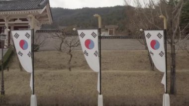 South Korean flag waving in wind Aerial View, South Korea. High quality 4k footage