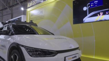 Korea Self Drive Taxi, Robot Taxi at Exhibition Show in Busan. High quality 4k footage