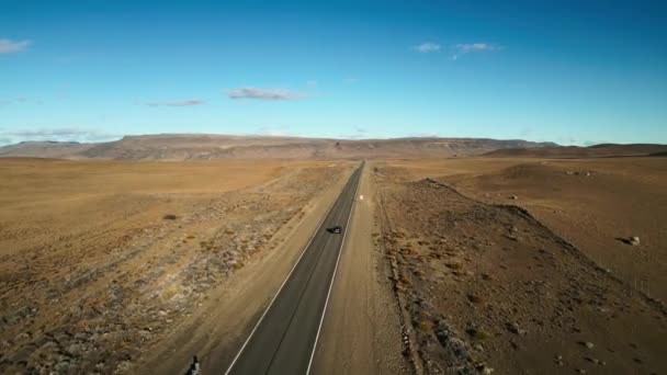 Vista Aérea Coche Conduciendo Patagonia Paisaje Seco Estepa Fondo Imágenes — Vídeos de Stock