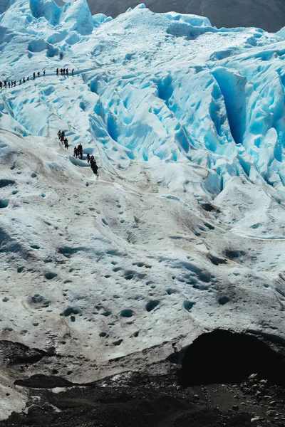 人们在阿根廷巴塔哥尼亚的莫雷诺冰川顶上行走 高质量的照片 — 图库照片