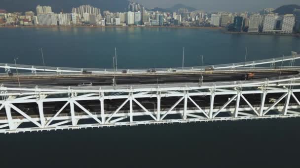 Flygfoto Över Gwangan Bridge Och Haeundae Busan Sydkorea Högkvalitativ Film — Stockvideo