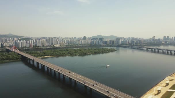 Veduta Aerea Del Ponte Seogang Che Collega Centro Seoul Corea — Video Stock