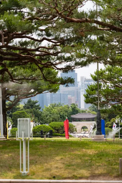 韩国首尔 2023年8月15日 观光客正在参观清华代蓝屋 高质量的照片 图库图片