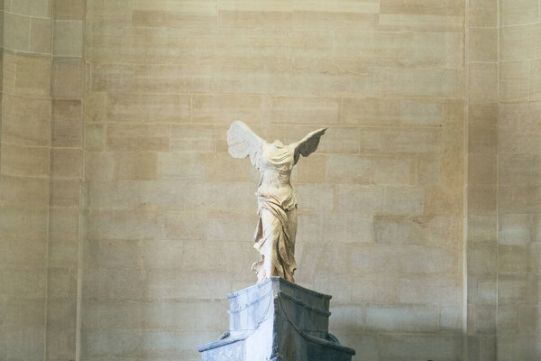 Architectural details of the Victory of Samothrace, in Paris, France. High quality photo