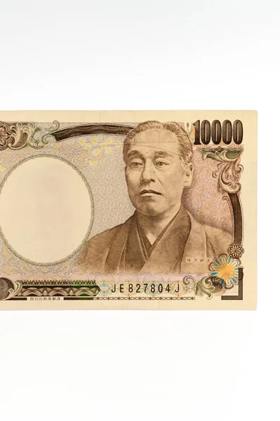Вид Спереди Банкноту 10000 Иен Крупным Планом Белом Фоне — стоковое фото