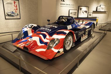 Oyama-cho, Sunto-gun, Shizuoka, Japan - March 27, 2023: Nissan R391, Model Year 1999, Country Japan, on display at the Fuji Motorsports Museum. clipart