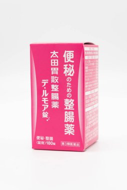 Fuji-shi, Shizuoka-ken, Japonya - 15 Ağustos 2024: Seichoyaku De.Rumoa 180 tableti Ohta Isan tarafından yazılan bir bağırsak düzenleme ilacıdır. Beyaz arkaplanda izole.