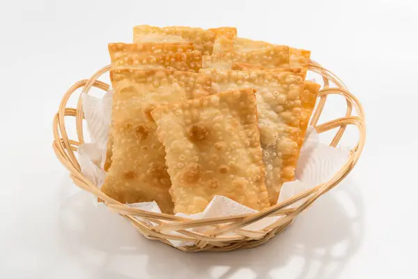 stock image Homemade Pastel, traditional Brazilian snack in front view isolated on white background.