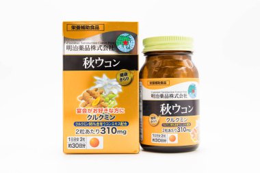 Fuji-shi, Shizuoka-ken, Japonya - 24 Ağustos 2024: Meiji Pharmaceutical Co., Ltd. 'den Sağlıklı Kirari Sonbahar 60 tableti..