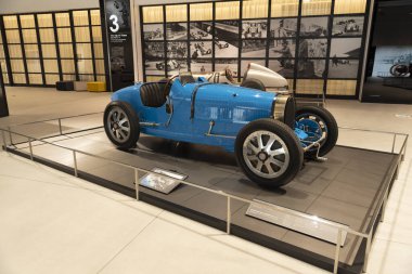 Oyama-cho, Sunto-gun, Shizuoka, Japan - March 27, 2023: Bugatti Type 35B, Model Year 1926, Country France, on display at the Fuji Motorsports Museum.