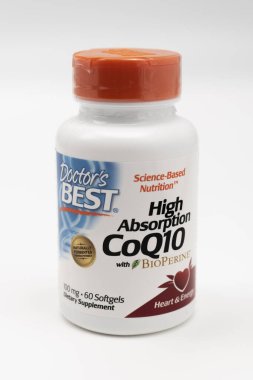 Fuji-shi, Shizuoka-ken, Japonya - 30 Nisan 2023: Doctor 's Best, High Absorption CoQ10 with BioPerine, 60 Softgels. Beyaz Arkaplanda İzole Edilmiş.