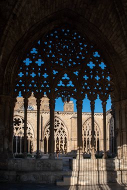 Eski Katedral, iç manastır, Santa Maria de la Seu Vella Katedrali, gotik stil, Katalonya, İspanya 'da ikonik anıt.