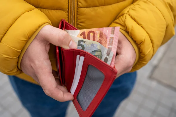 Close Man Hands Taking Euro Banknotes Out His Wallet Royalty Free Stock Images