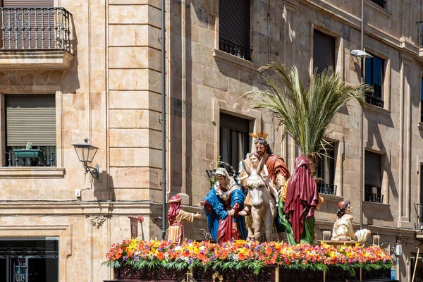 Stilla Veckan Procession Borriquita Palm Söndag Salamanca Spanien Royaltyfria Stockbilder