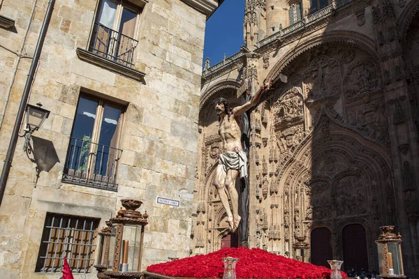 Salamanka Hiszpania Kwiecień 2022 Obraz Naszego Ojca Jezusa Przebaczenia Procesji — Zdjęcie stockowe