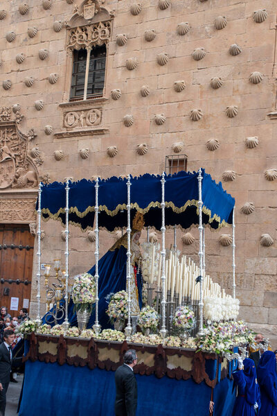 Salamanca, Spain; April 2022: Image of Our Lady of Charity and Consolation during the Holy Week Procession in Salamanca, Spain.