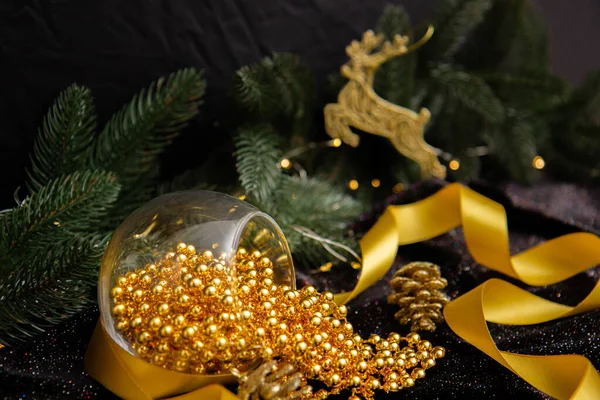 Golden Christmas Decorations Composition New Year — Stock Photo, Image