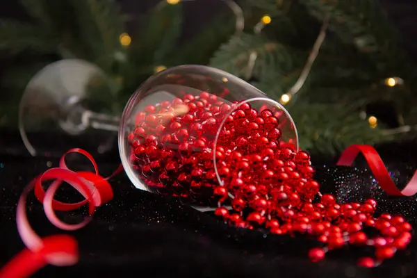 Giocattoli Anno Nuovo Bicchiere Decorazioni Anno Nuovo Rosso Vicino All — Foto Stock
