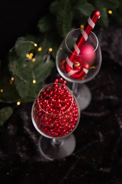Giocattoli Anno Nuovo Bicchiere Decorazioni Anno Nuovo Rosso Vicino All — Foto Stock