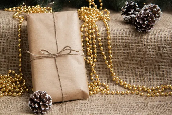 Regalo Natale Carta Kraft Arredamento Capodanno — Foto Stock