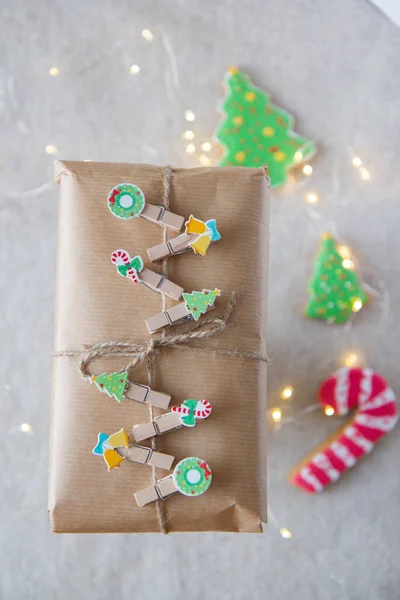 Cadeau Noël Papier Kraft Biscuits Pain Épice — Photo