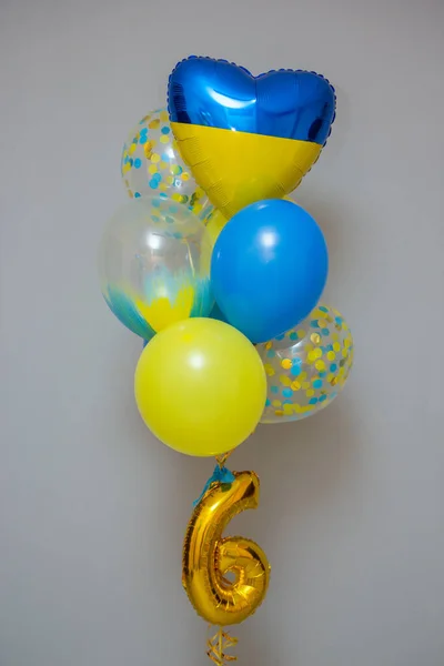 blue and yellow helium balloons, foil balloon heart flag of ukraine