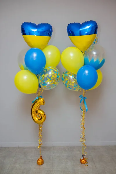 blue and yellow helium balloons, foil balloon heart flag of ukraine