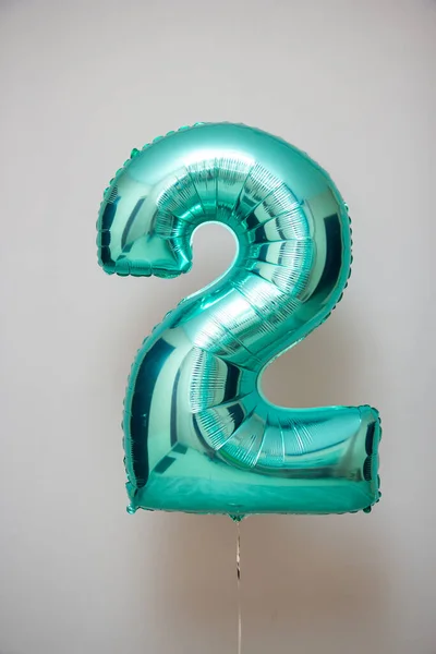 number 2 foil balloon mint, turquoise