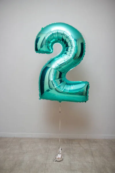 number 2 foil balloon mint, turquoise