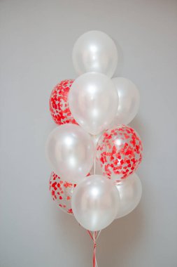 set of white and red balloons for woman, card with balloons