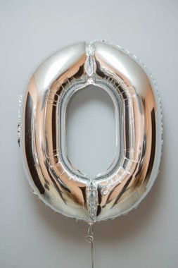 Silver number 0, foil balloon