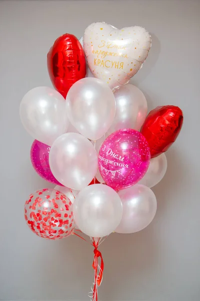 balloons for woman, set of red and white balloons. The inscription on the ball: 
