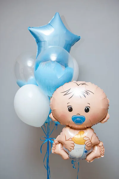 Białe Niebieskie Balony Chłopiec Balon Białym Tle — Zdjęcie stockowe