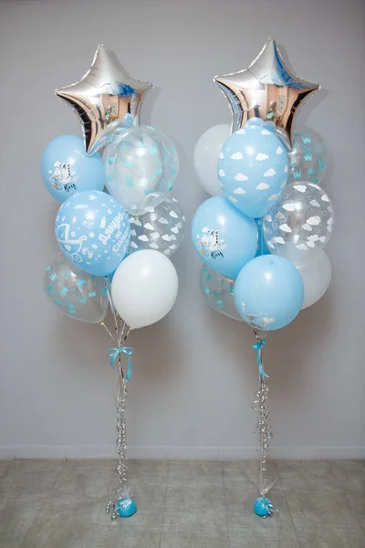 Balões Azuis Para Nascimento Menino Balão Bebê — Fotografia de Stock