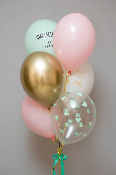 Mint Pink Balloons Girl White Background — Stock Photo, Image