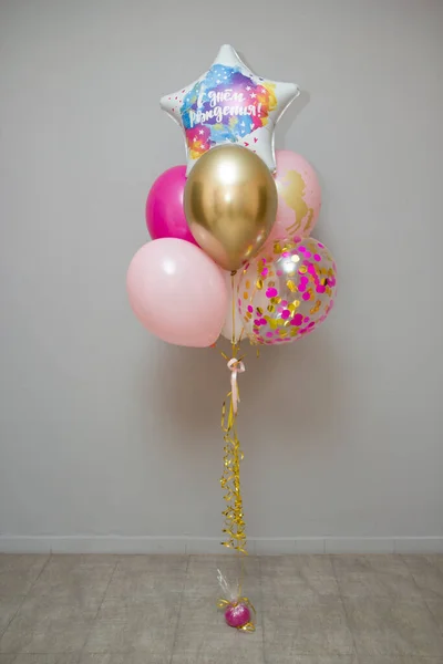 Globos Oro Rosa Para Una Niña Inscripción Globo Feliz Cumpleaños —  Fotos de Stock