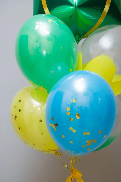 stock image green, yellow and blue balloons on a white background