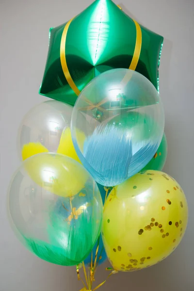 stock image green, yellow and blue balloons on a white background