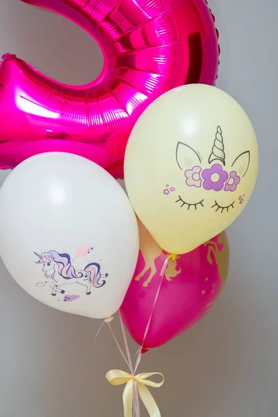 Rózsaszín Számú Hélium Ballon Egyszarvú Mintás Léggömbök — Stock Fotó