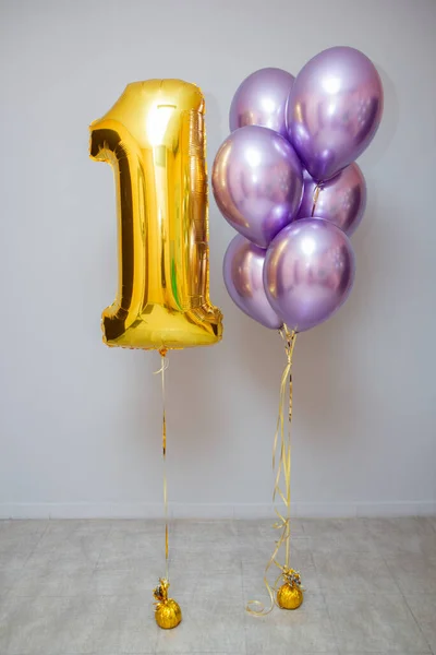 Hava Krom Doğum Günü Balonları Bir Sürü Balon Altın Numara — Stok fotoğraf