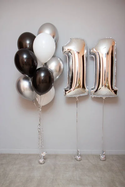 Zwart Wit Ballonnen Zilver Nummer Voor Verjaardag — Stockfoto