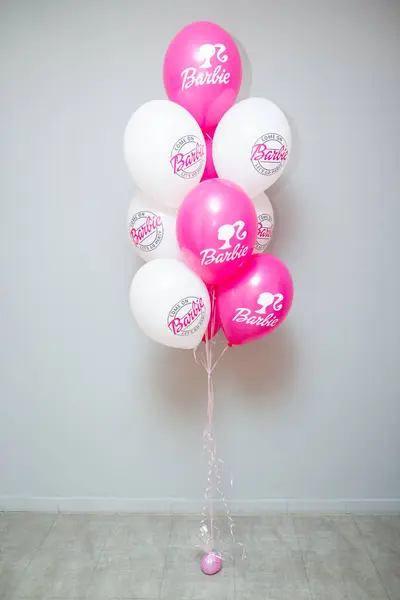 Manojo Globos Látex Rosa Blanco Con Helio Para Cumpleaños —  Fotos de Stock