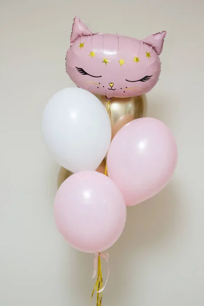 kitty balloon, pink and gold chrome balloons