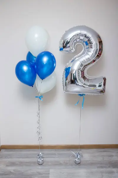 silver number 2, helium balloons for birthday