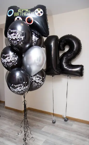 black birthday balloons, helium balloon set for man, gamer