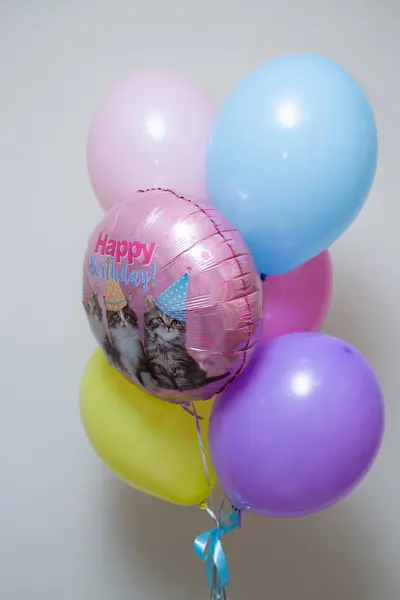 colorful balloons with helium, balloon with kittens