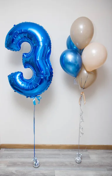 blue number 3 foil balloon and latex birthday balloon set