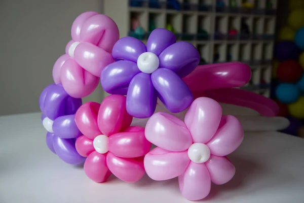 bouquet of pink flowers from balloons, flowers from balloons