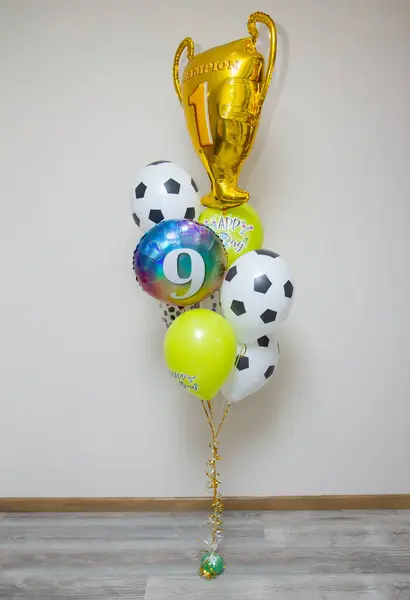 gold cup, soccer ball, birthday balloon set for boy