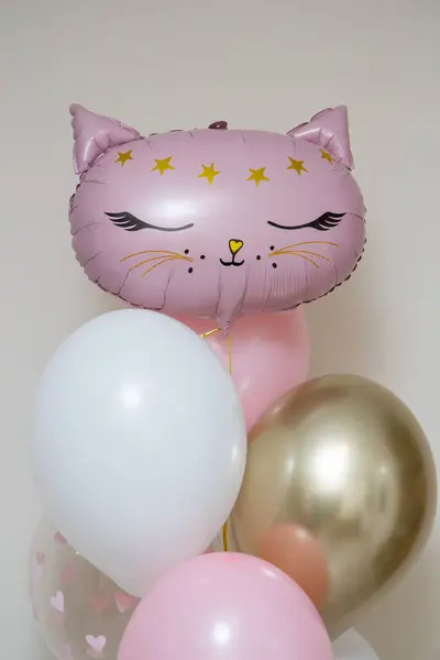 pink and white helium balloons for girls, cat balloon